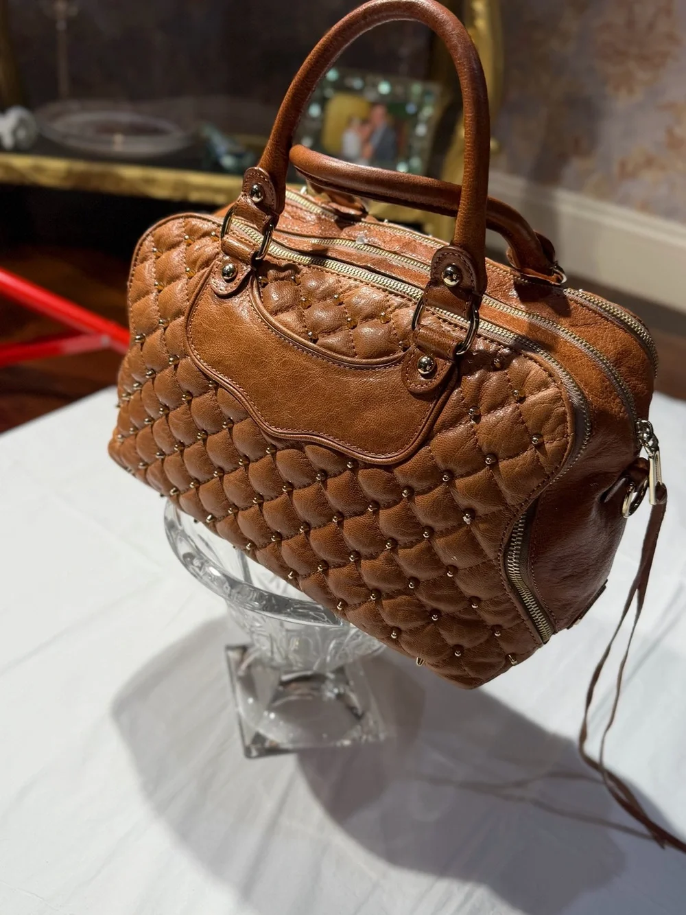 Rebecca Minkoff Quilted Brown Satchel with Studs